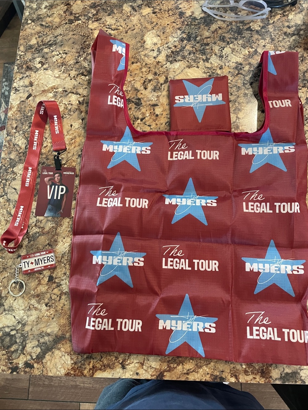 TY MYERS The Legal Tour Foldable Tote Bag in Burgundy +lanyard badge+ keychain